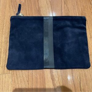 Clare V Suede Navy Clutch with Black Stripe